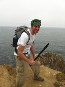 The author wielding a machete